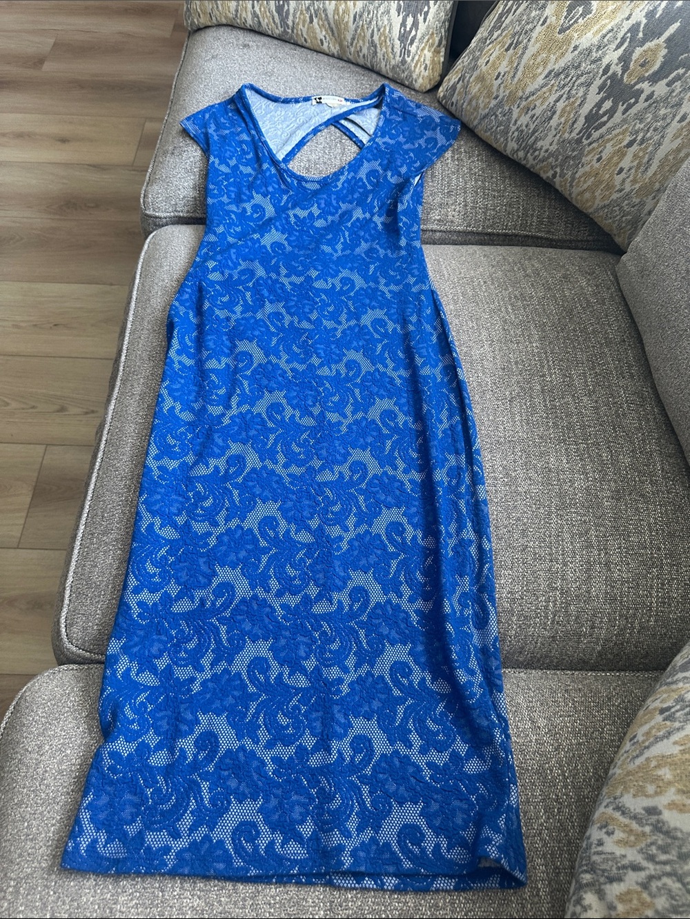 Body Central Royal Blue Lace Maxi Dress with Cap Sleeves